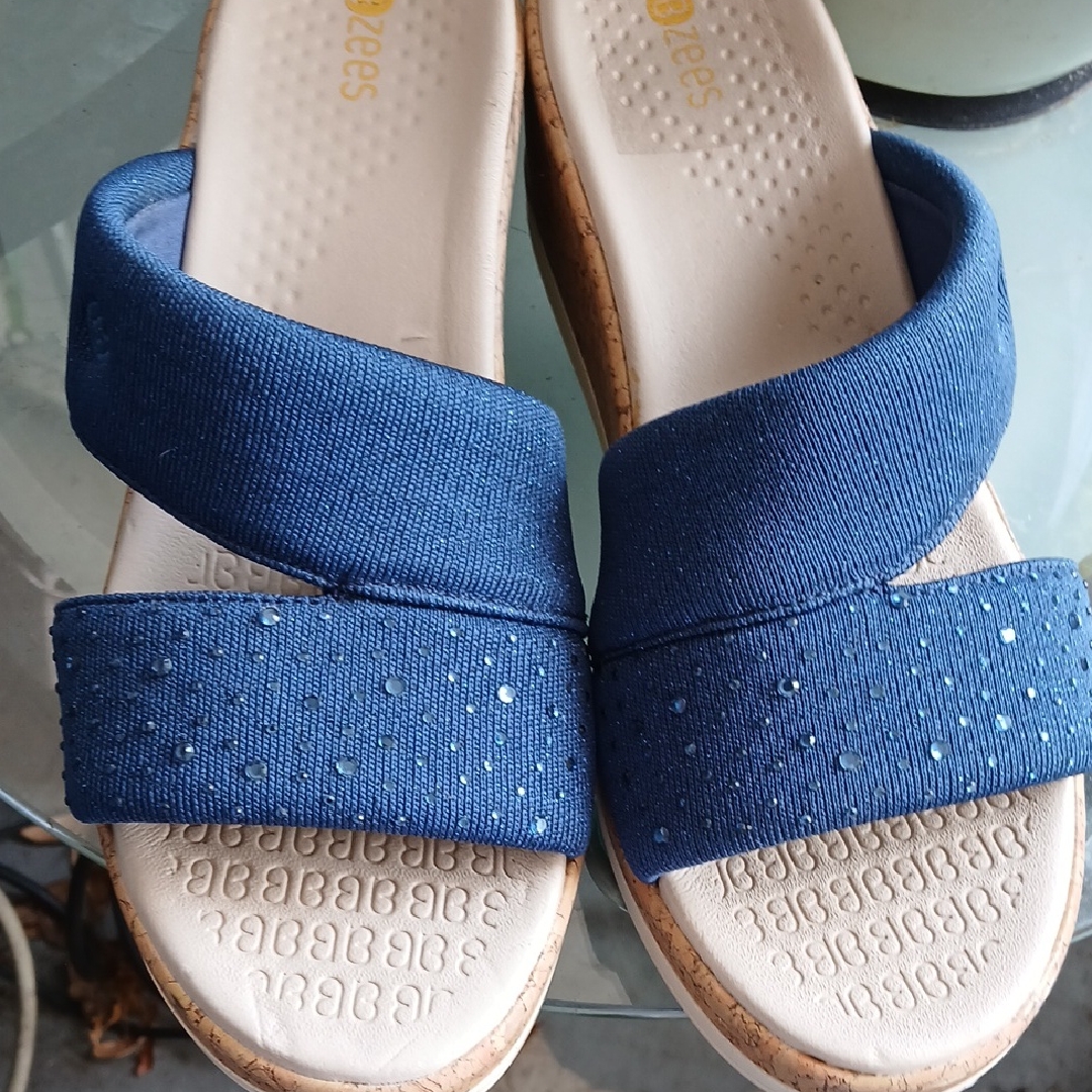 Stylish Navy Sandals With Rhinestone Accents